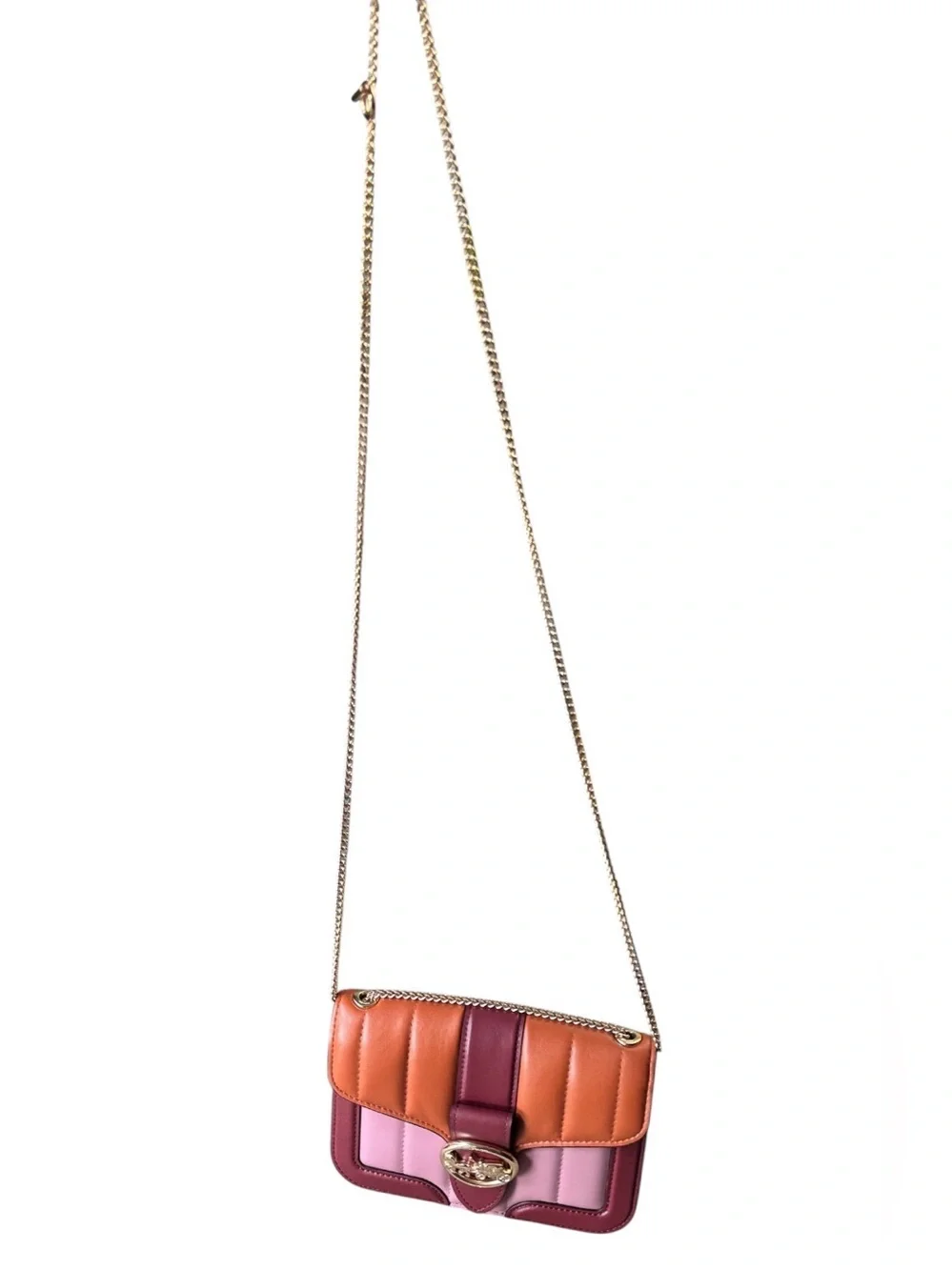 Coach Colorblock Leather Crossbody in Pink, Brown and Tan